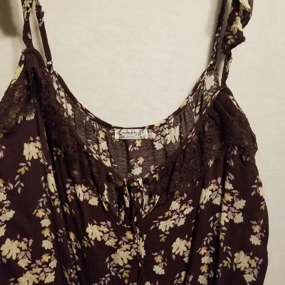 Intimately Free People XL Bodysuit Take It Away Brown Floral Lace Cottagecore - Picture 2 of 11